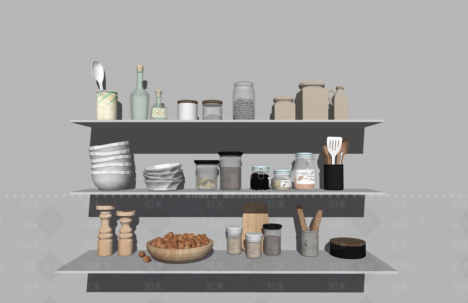 现代厨房用品组合SU模型下载【ID:1113783591】