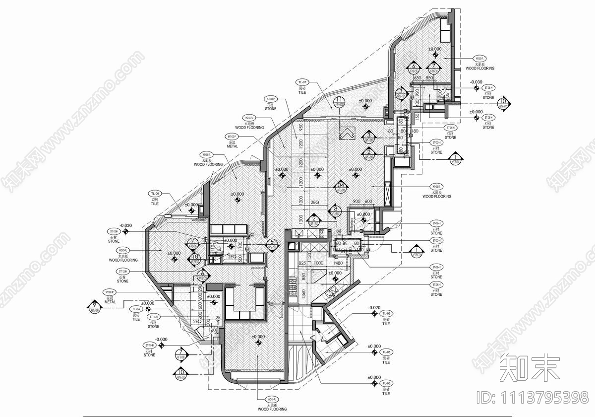 250㎡大平层私宅CAD施工图cad施工图下载【ID:1113795398】