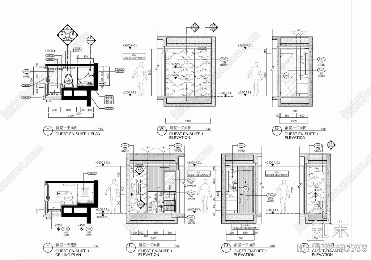 250㎡大平层私宅CAD施工图cad施工图下载【ID:1113795398】