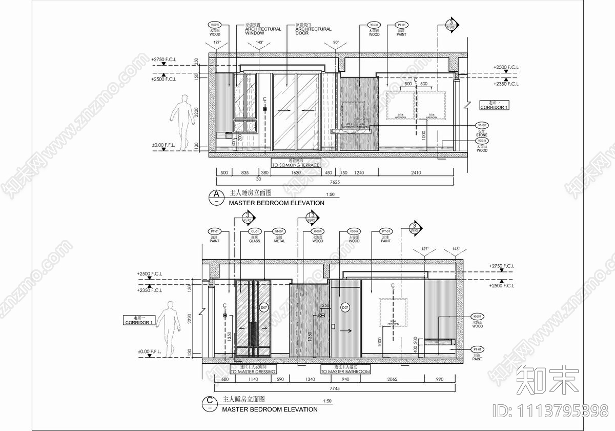 250㎡大平层私宅CAD施工图cad施工图下载【ID:1113795398】