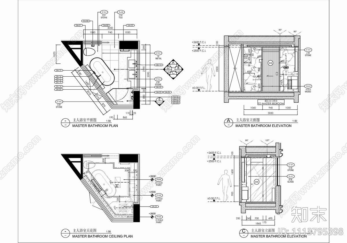 250㎡大平层私宅CAD施工图cad施工图下载【ID:1113795398】