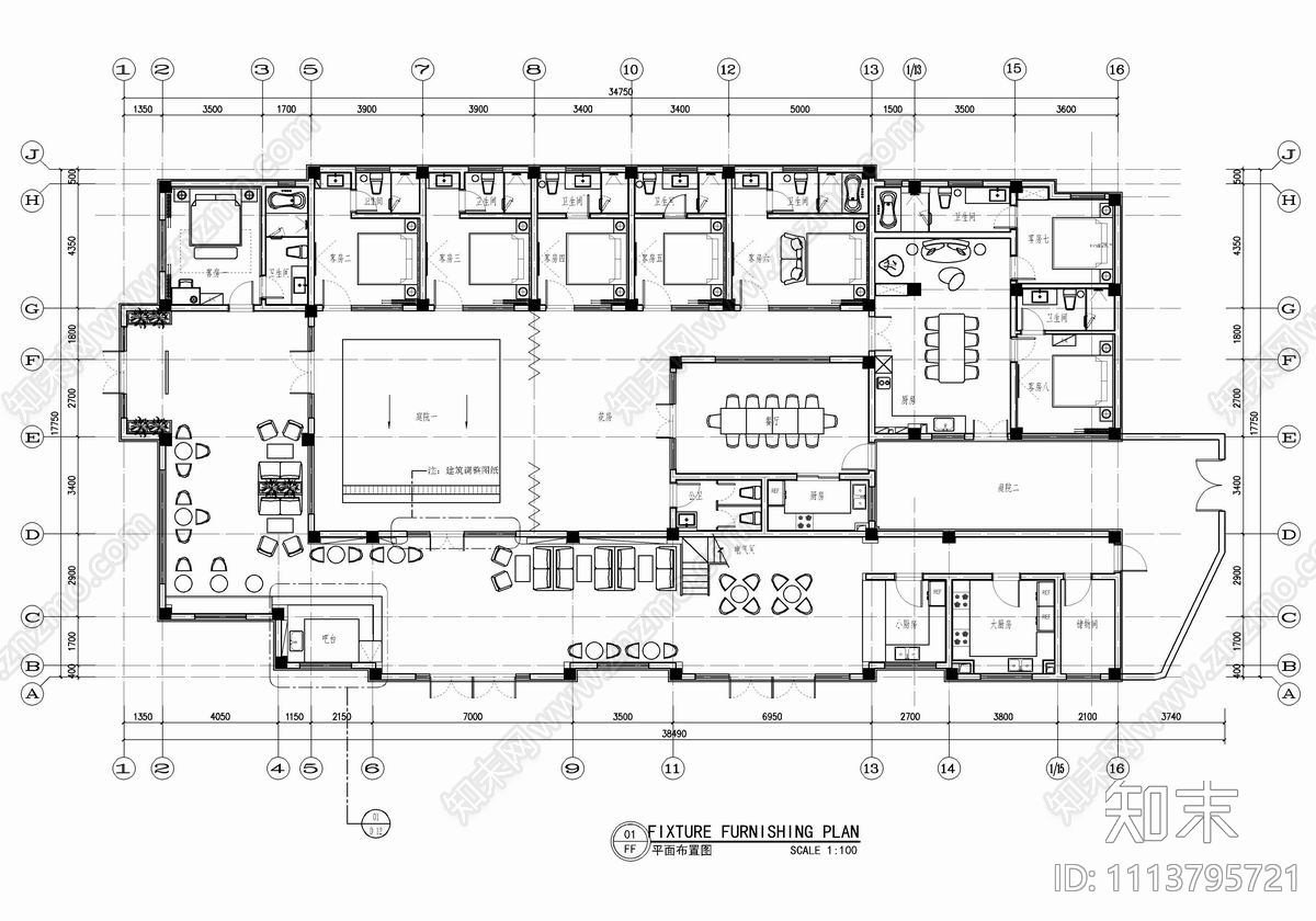 700㎡民宿CAD施工图cad施工图下载【ID:1113795721】