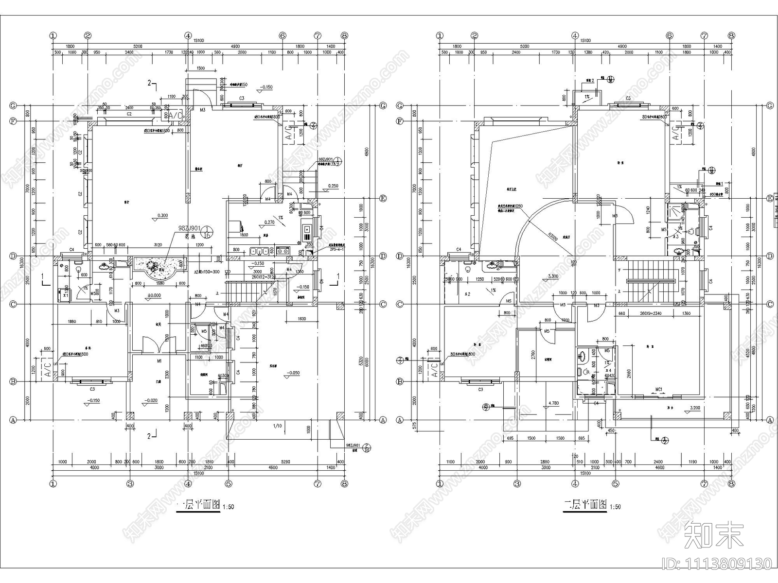 欧式简约别墅施工图cad施工图下载【ID:1113809130】