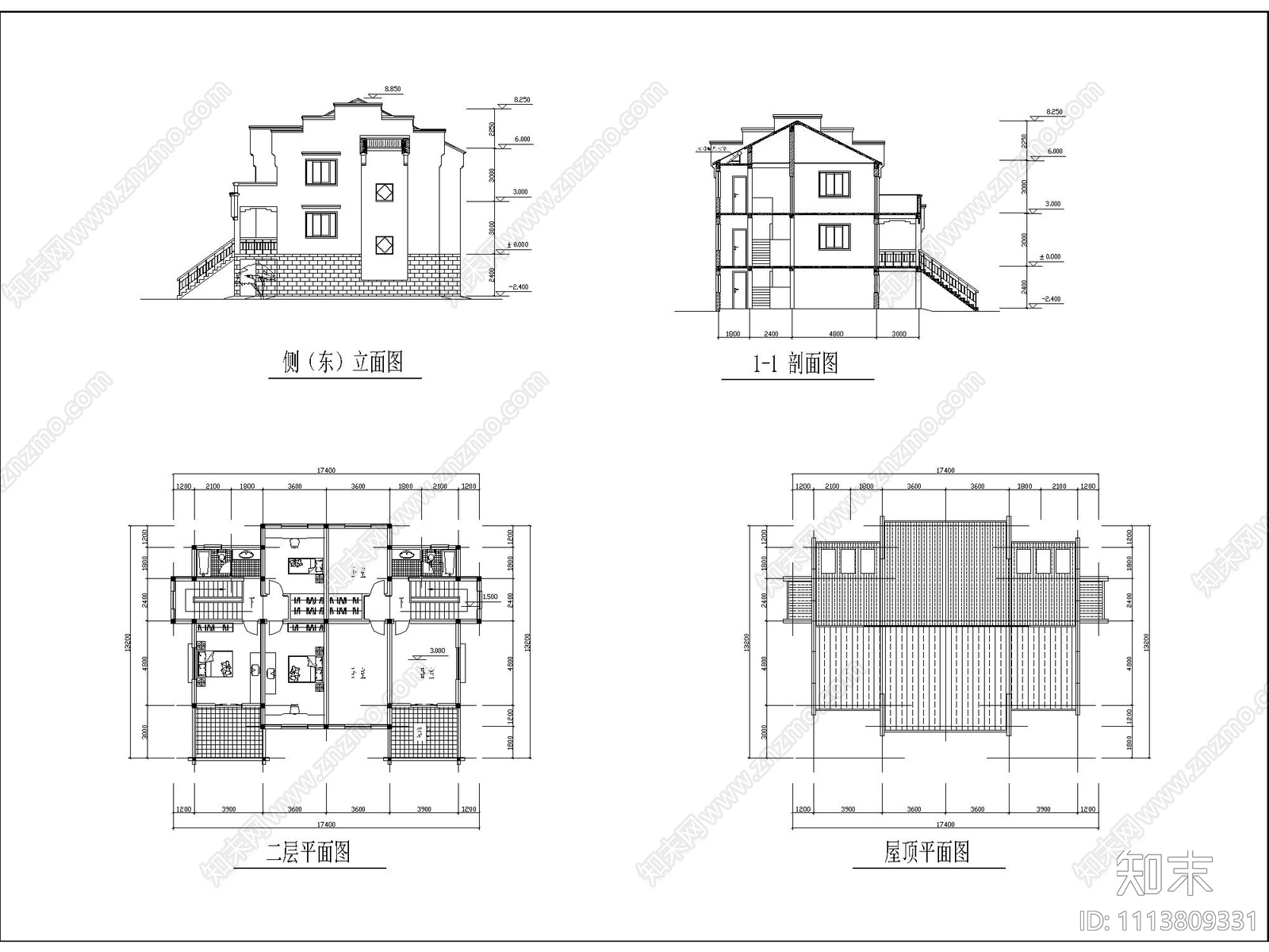 徽派别墅农村自建房施工图cad施工图下载【ID:1113809331】