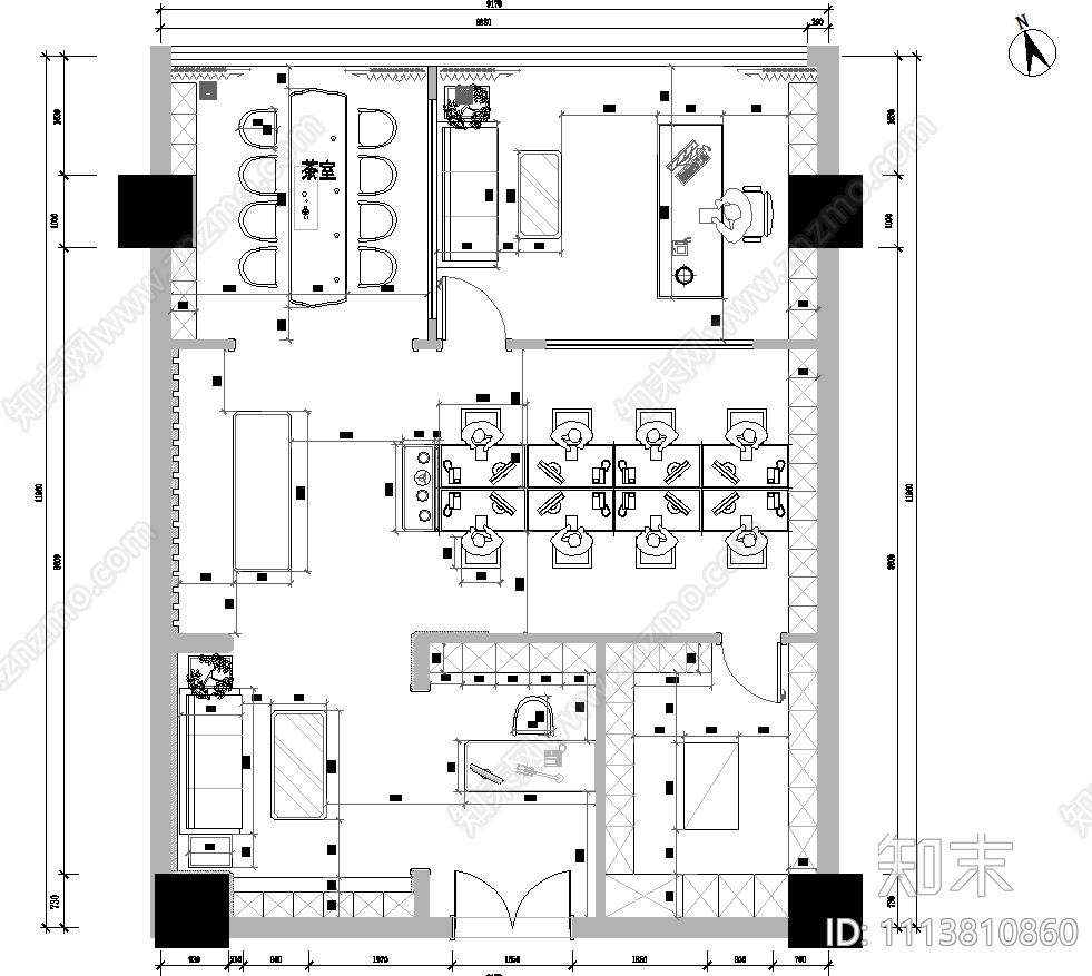 现代简约办公室施工图cad施工图下载【ID:1113810860】