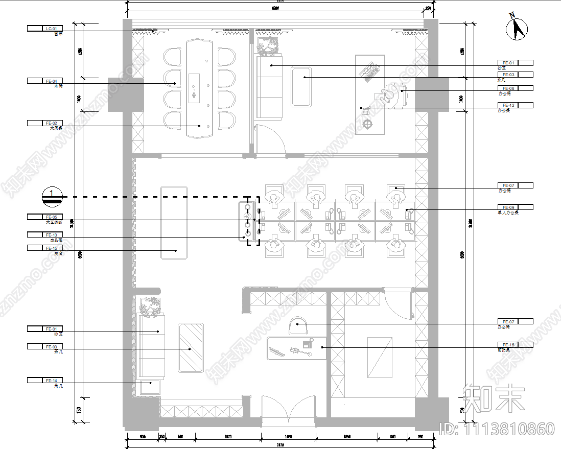 现代简约办公室施工图cad施工图下载【ID:1113810860】