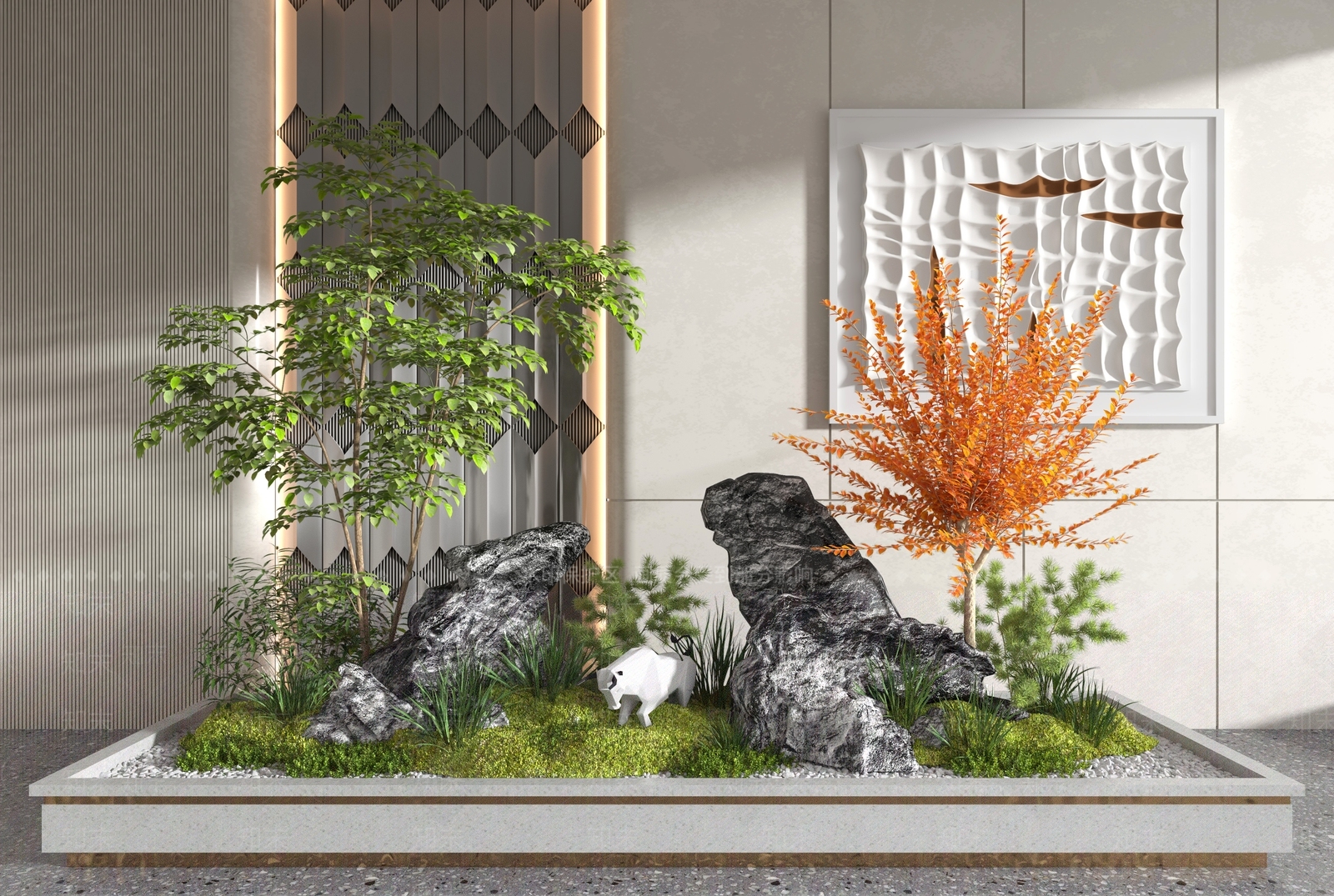 现代室内盆栽造景3D模型下载【ID:1113810865】