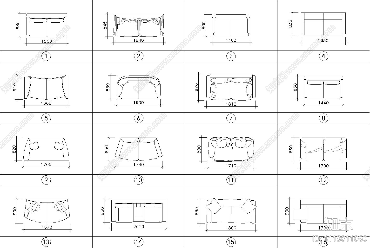 平面家具图库CAD施工图施工图下载【ID:1113811060】