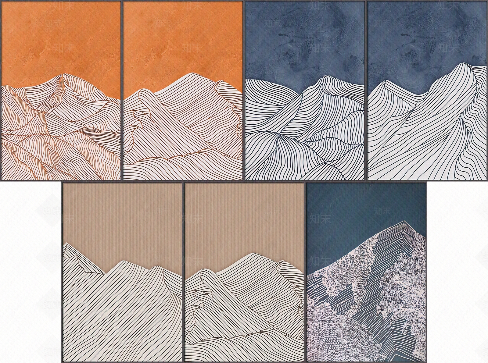 现代轻奢抽象山水玄关装饰画贴图下载【ID:1113811601】