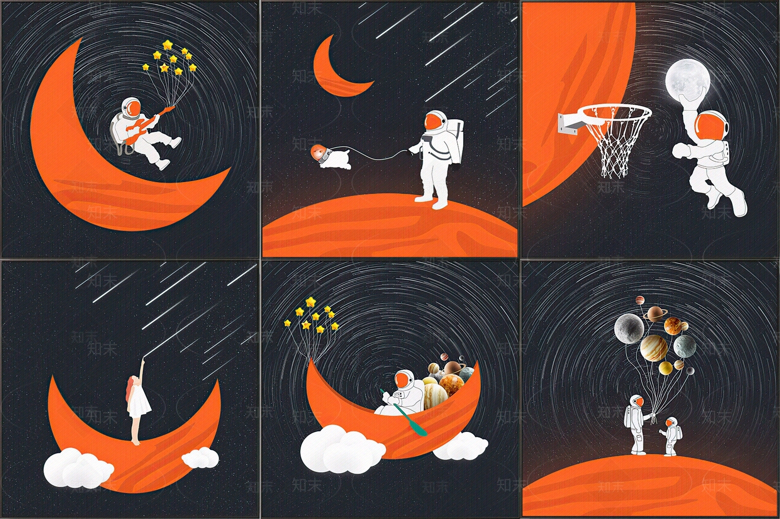 现代儿童宇航员房男孩房间装饰画贴图下载【ID:1113812551】