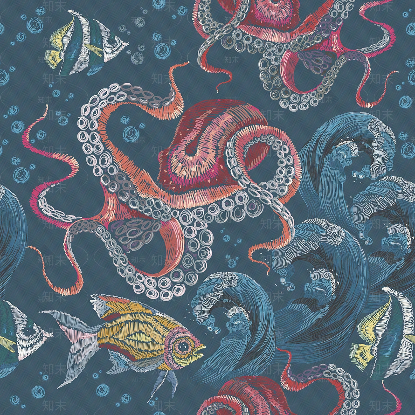 蓝色儿童卡通海洋系列壁纸贴图下载【ID:1113814978】