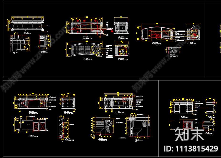 欧式中式实木活动家具尺寸图块cad施工图下载【ID:1113815429】