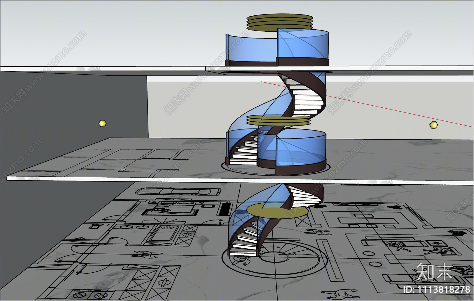 现代旋转楼梯SU模型下载【ID:1113818278】