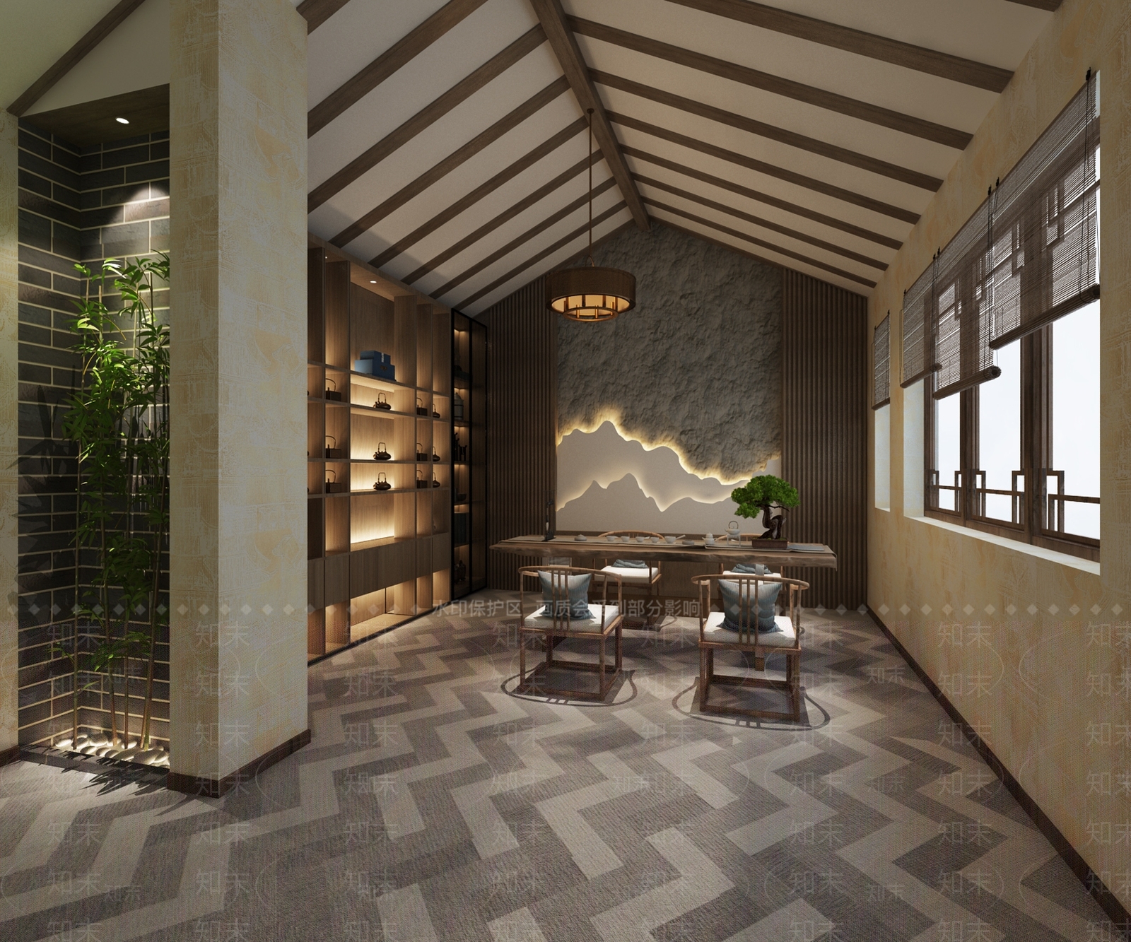 新中式茶室3D模型下载【ID:1113822245】