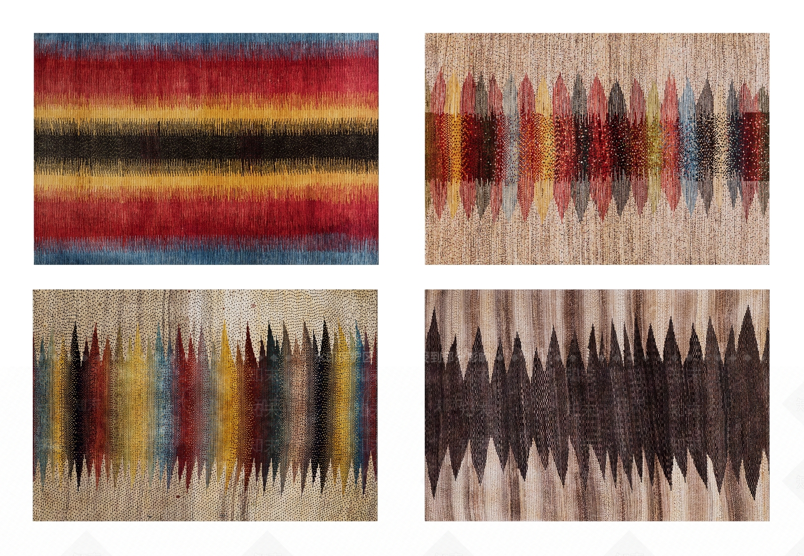 现代红黄蓝咖色抽象民族图案挂画组合3D模型下载【ID:1113843786】