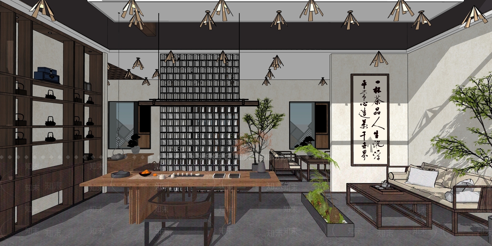 新中式茶馆SU模型下载【ID:1113851532】