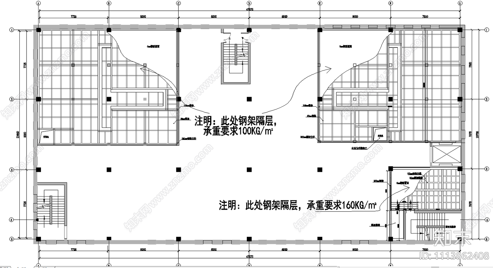 现代简约阁楼办公厂房cad施工图下载【ID:1113862408】