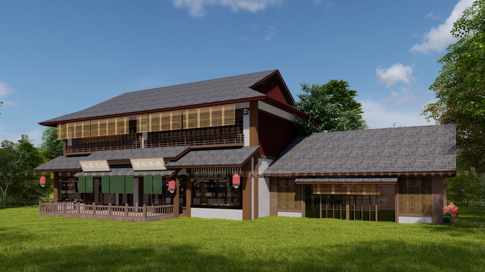 新中式餐饮建筑SU模型下载【ID:1113862945】