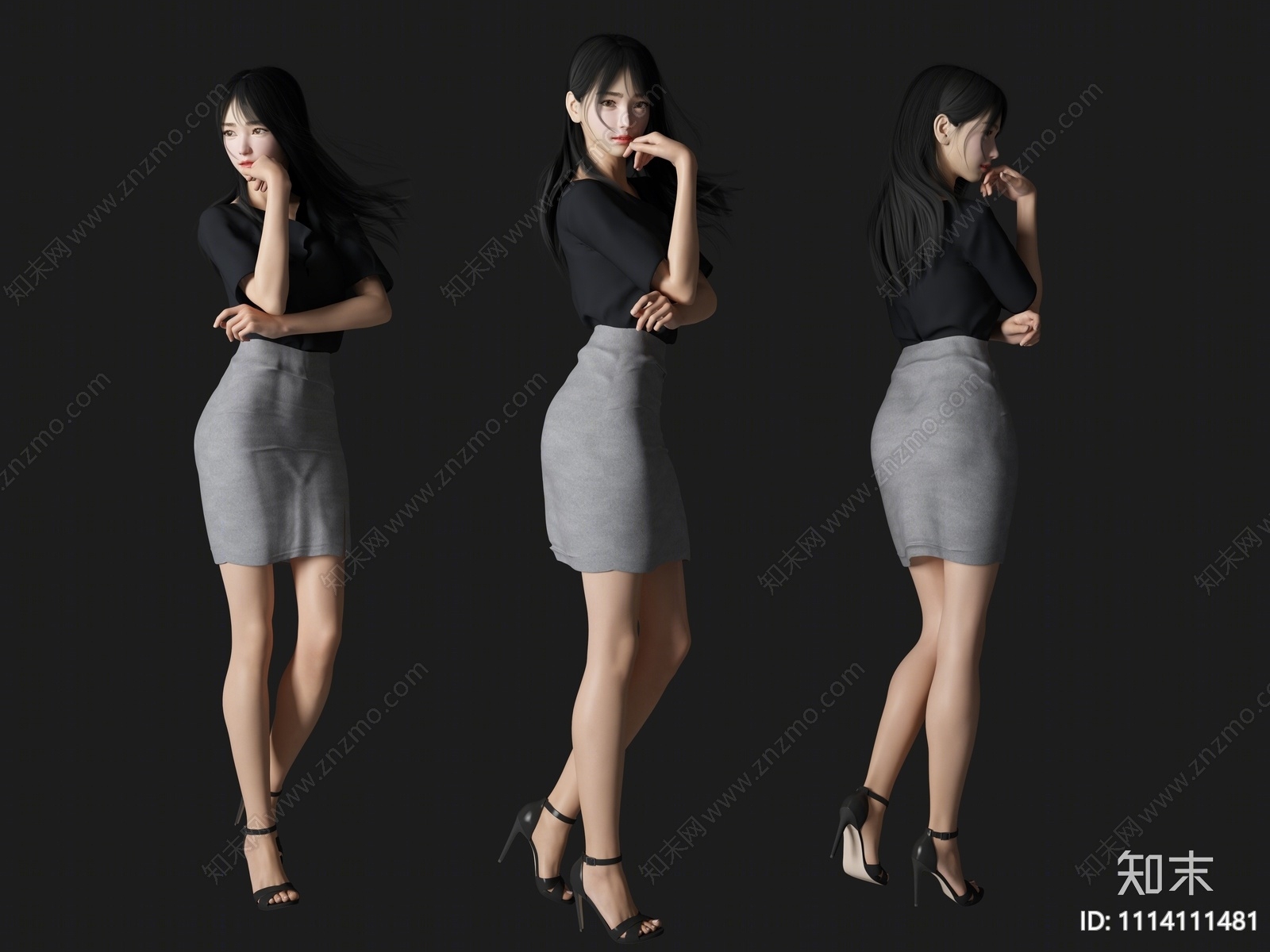 现代办公美女人物3D模型下载【ID:1114111481】