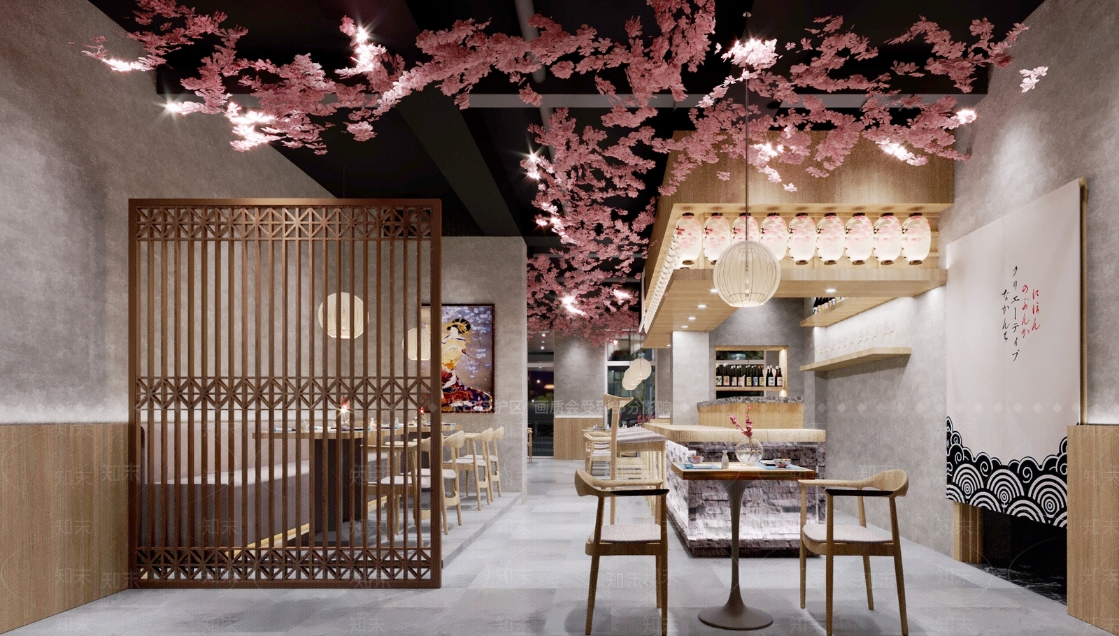 日式樱花主题日料餐厅3D模型下载【ID:1113886839】