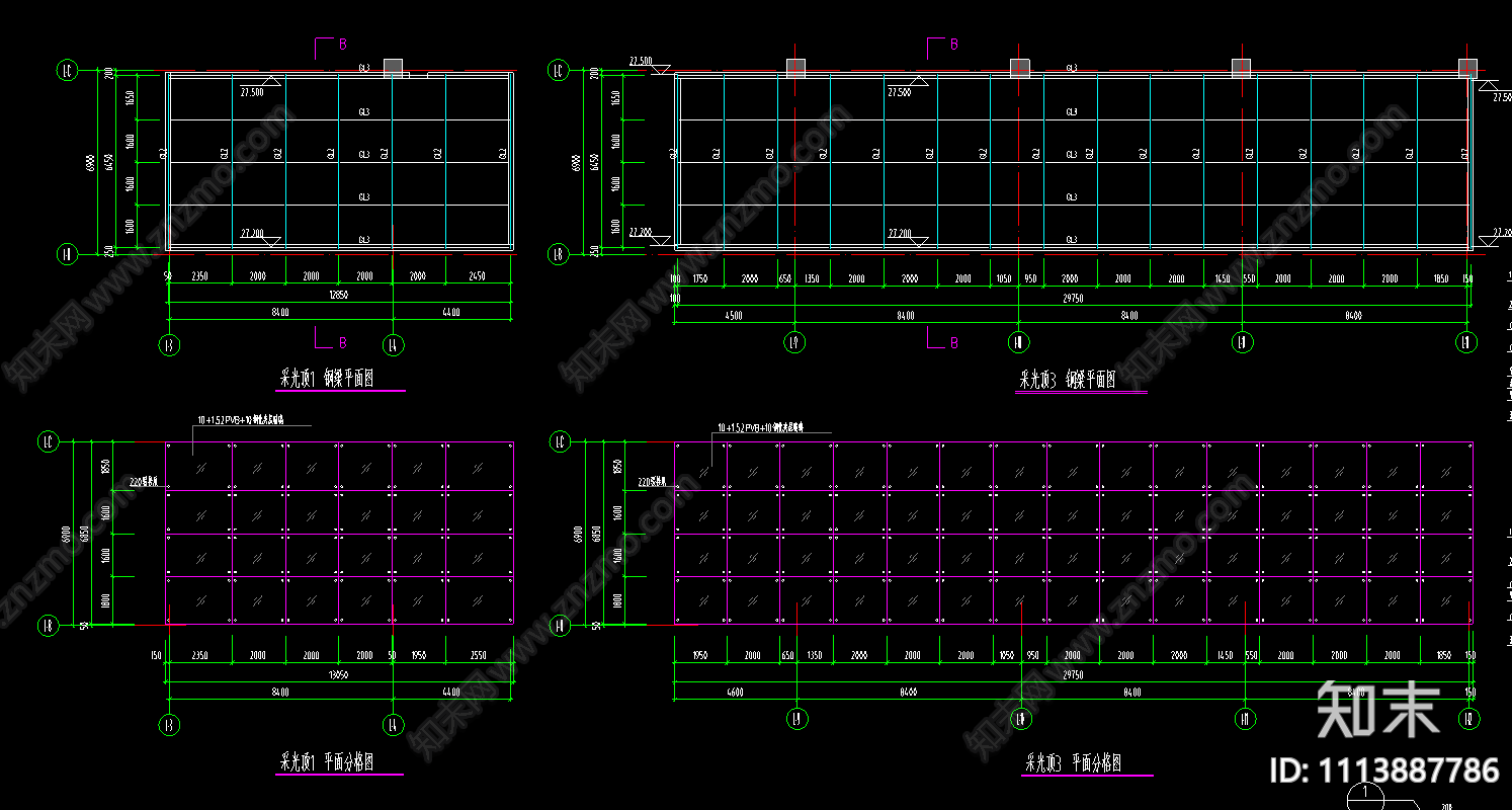钢结构采光顶阳光顶结构CAD施工图下载【ID:1113887786】