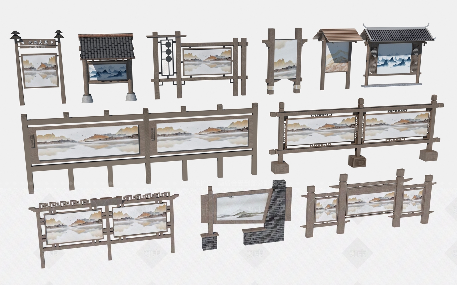 新中式宣传栏3D模型下载【ID:1113888538】