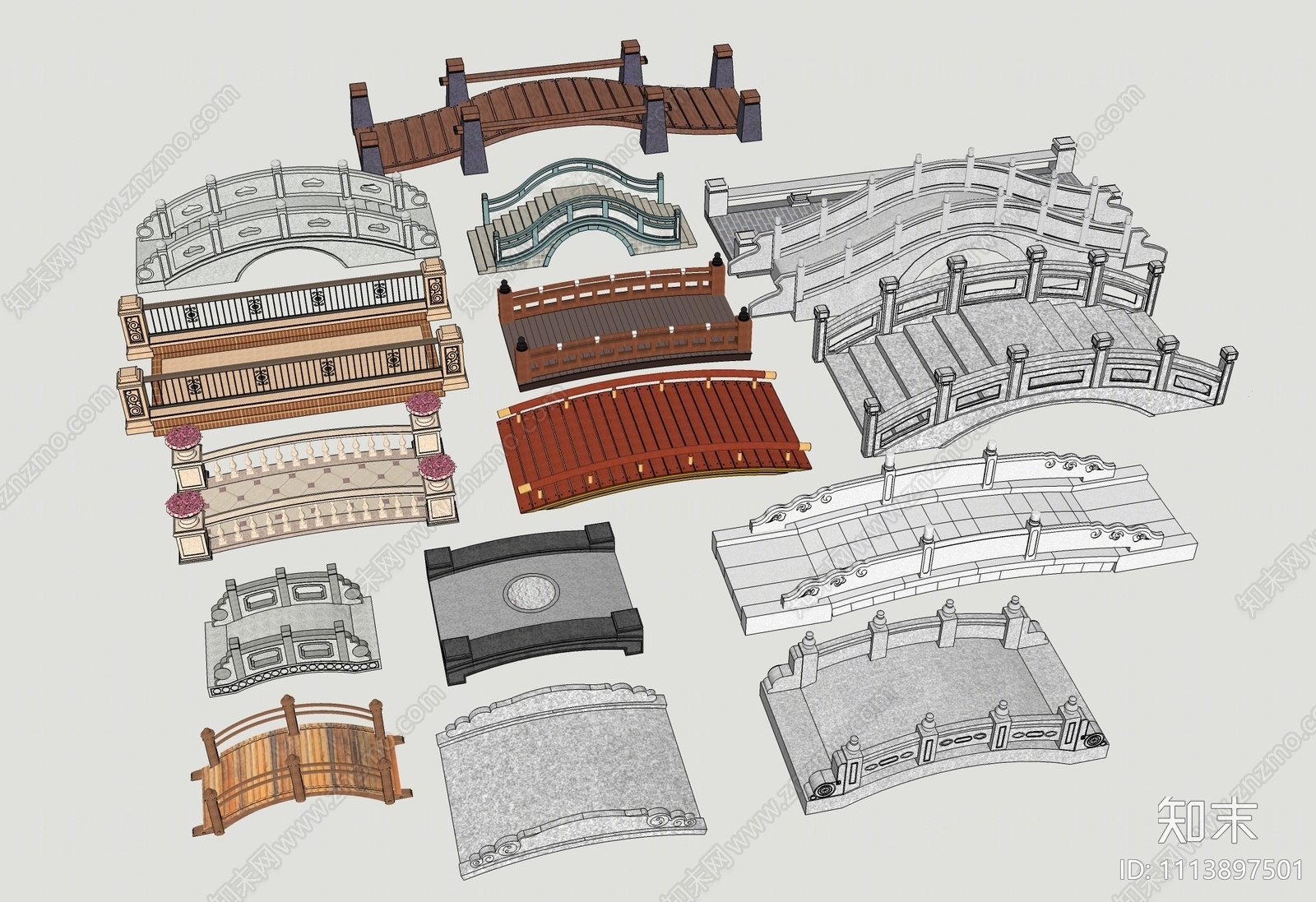 新中式景观桥SU模型下载【ID:1113897501】