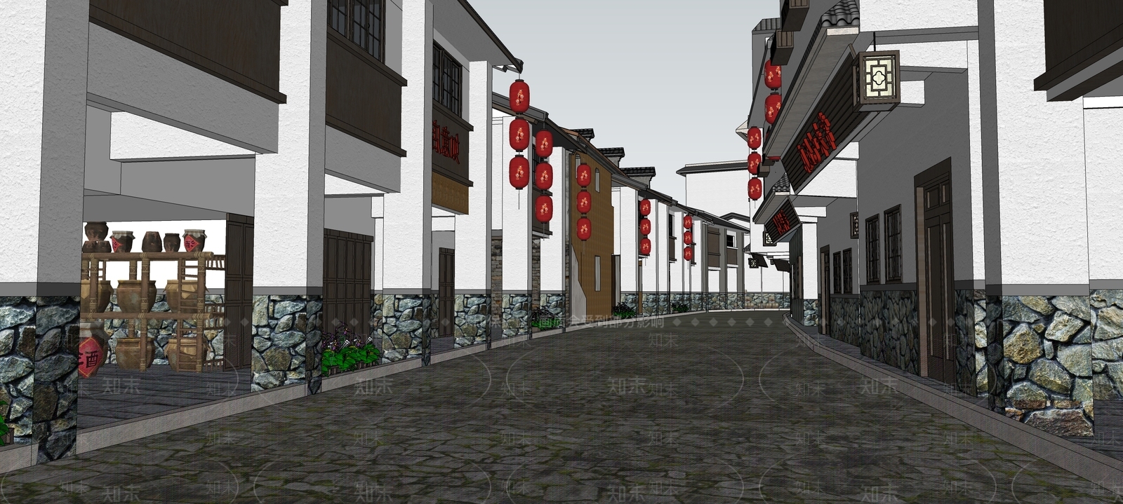 现代乡村特色商业街SU模型下载【ID:1113904143】