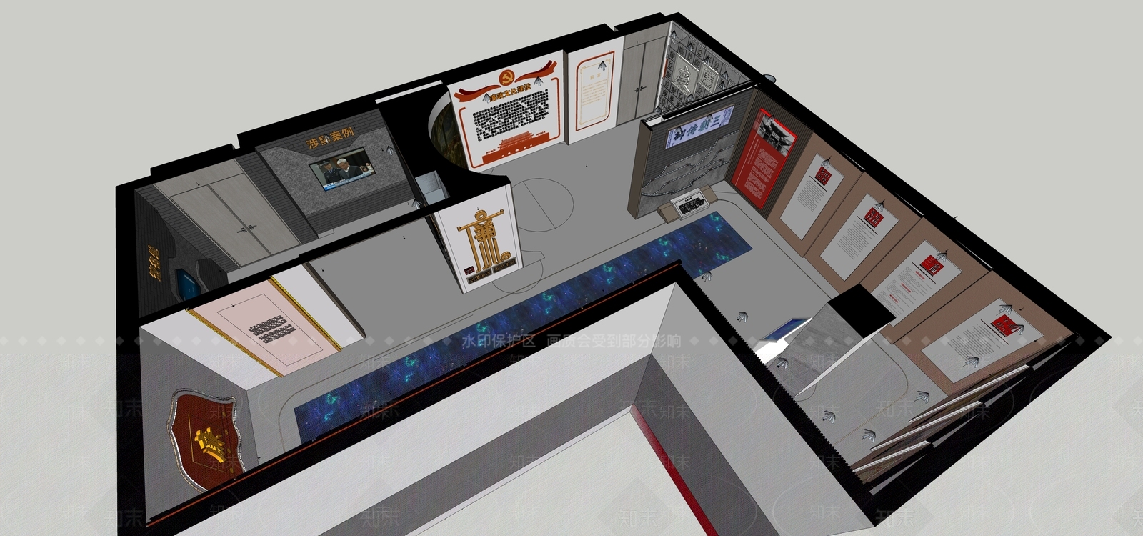 现代党建展厅SU模型下载【ID:1113912398】
