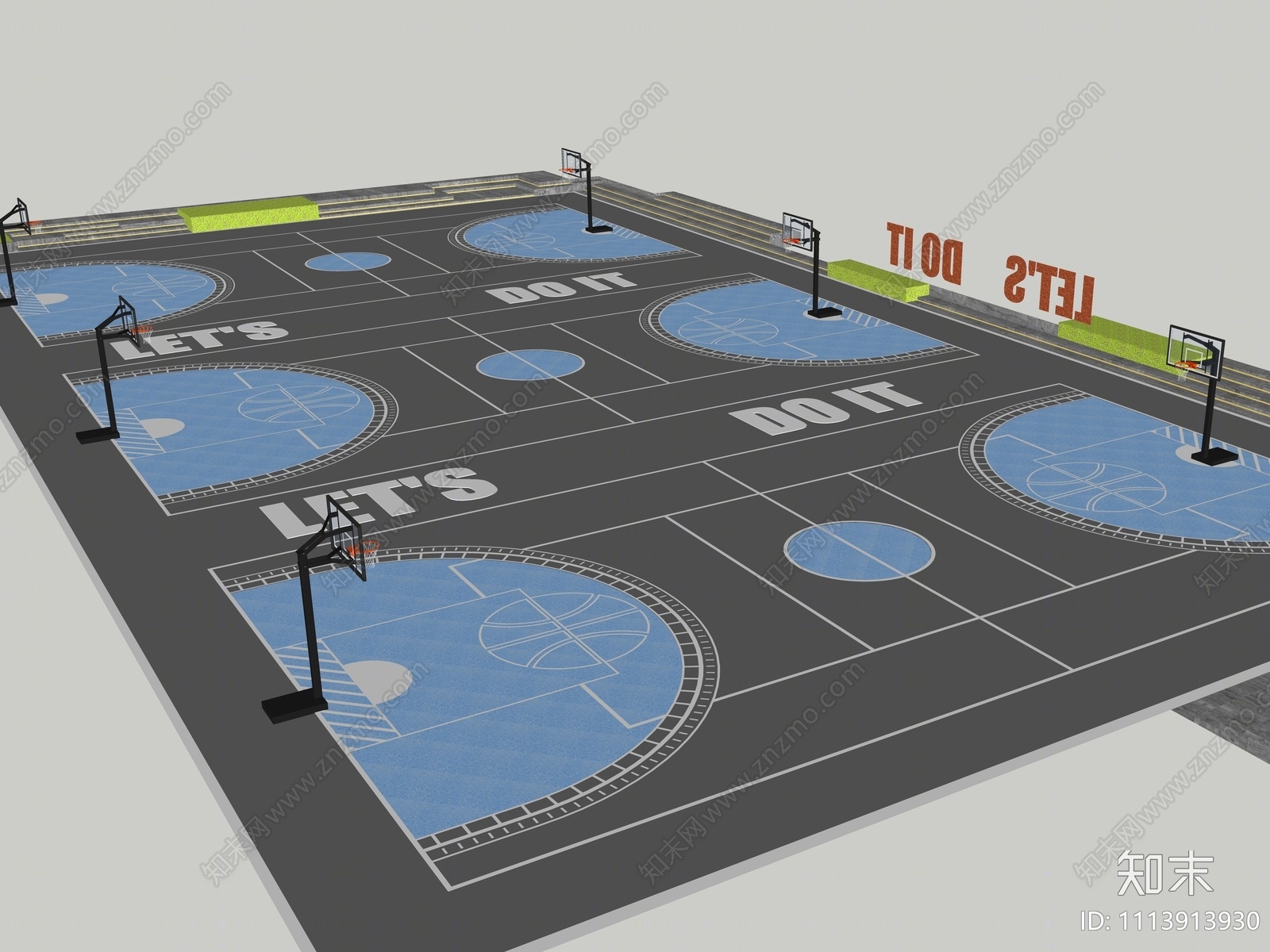 现代篮球场SU模型下载【ID:1113913930】