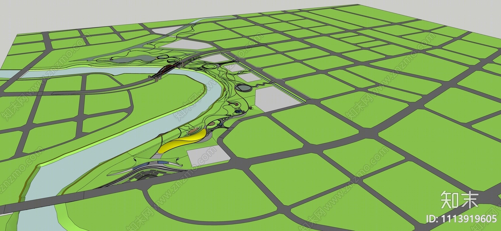 现代滨水景观SU模型下载【ID:1113919605】