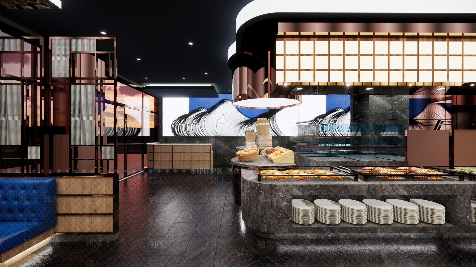 现代自助餐厅SU模型下载【ID:1114100531】