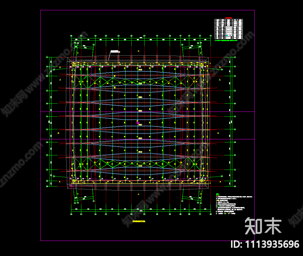 平行张弦梁结构体育馆钢屋盖结构施工图cad施工图下载【ID:1113935696】
