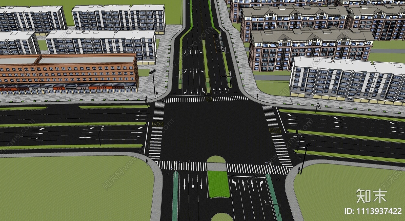 现代市政道路SU模型下载【ID:1113937422】