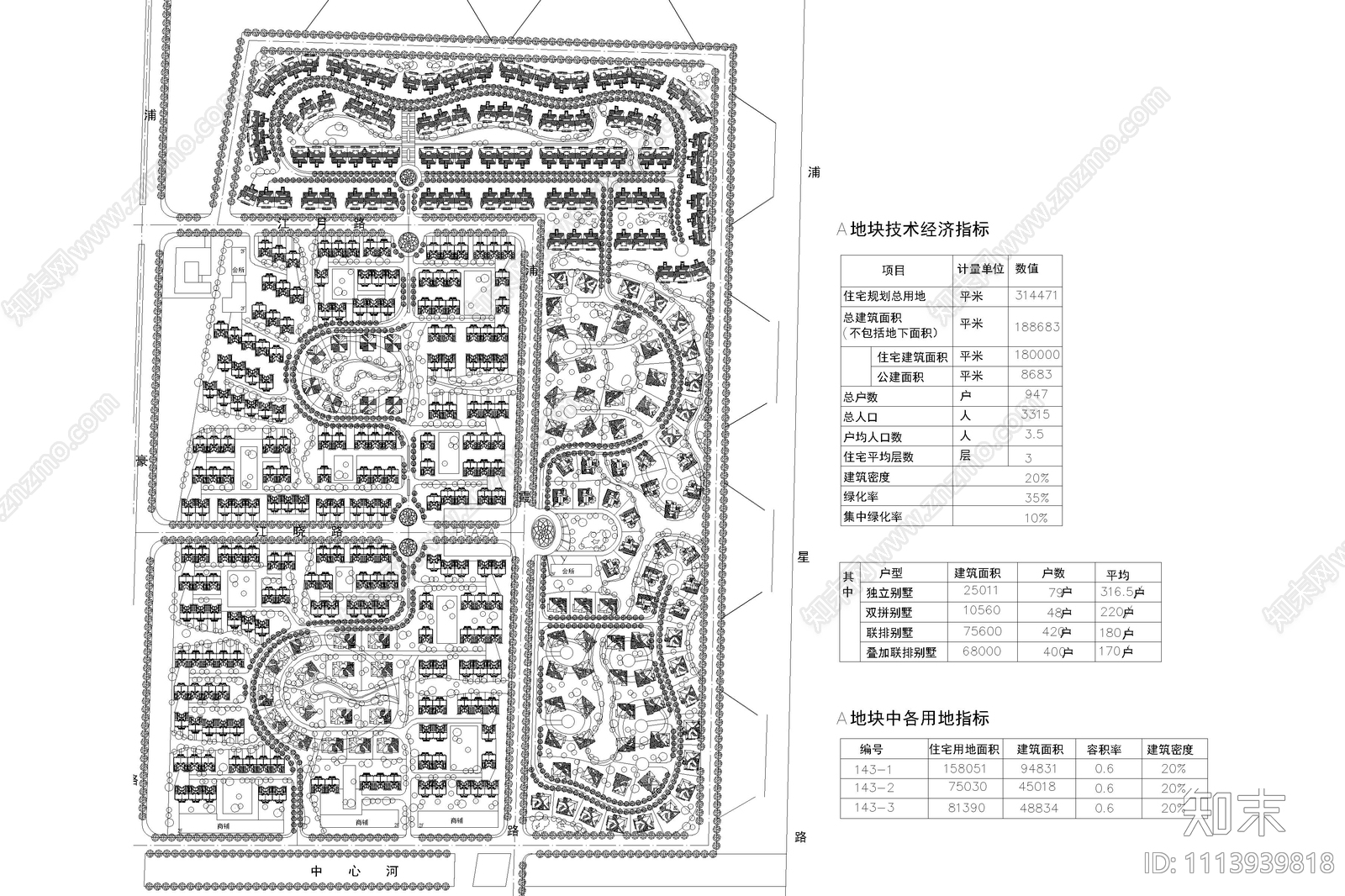 别墅区景观规划平面图cad施工图下载【ID:1113939818】