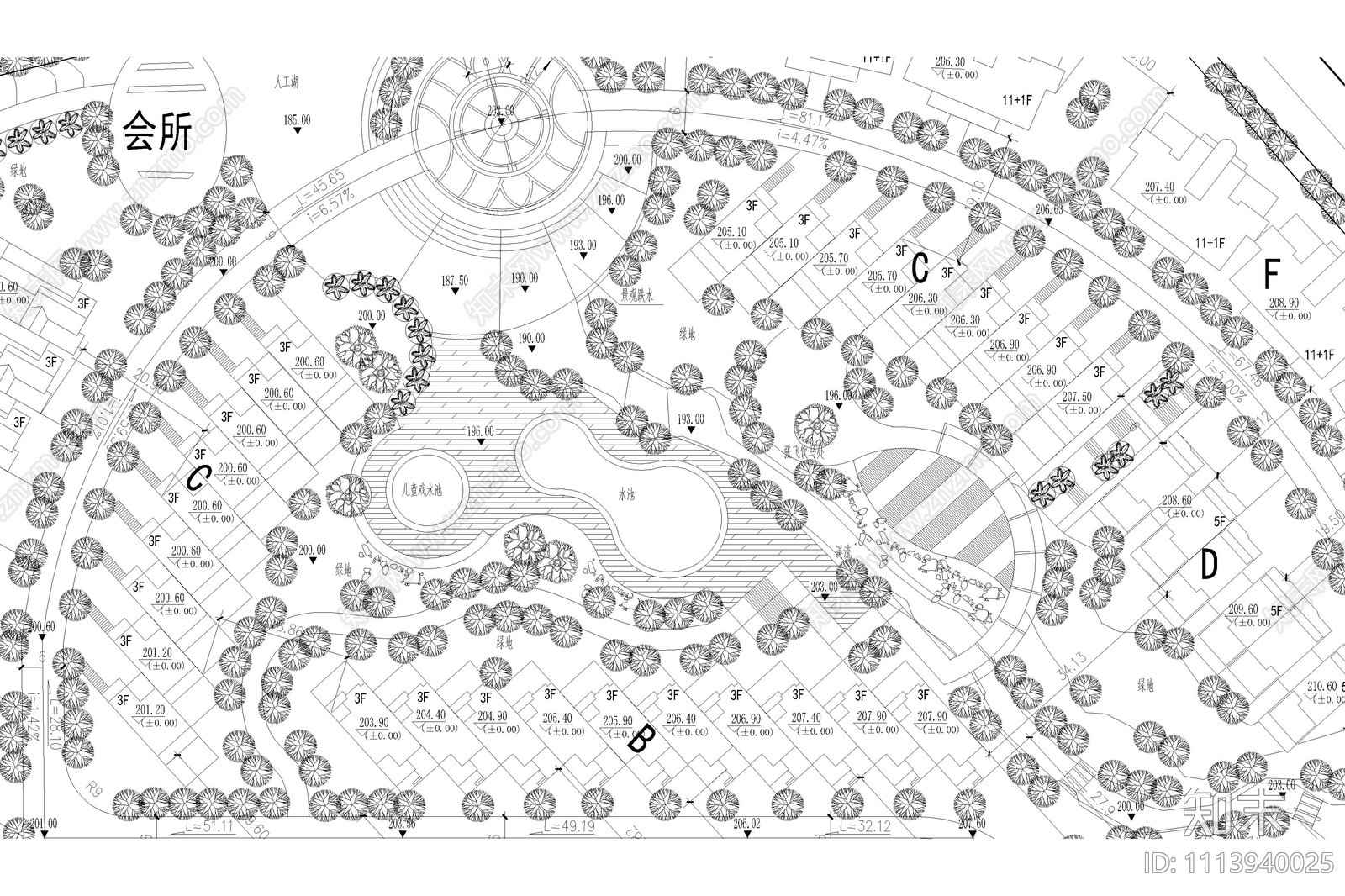 别墅区景观平面图施工图cad施工图下载【ID:1113940025】