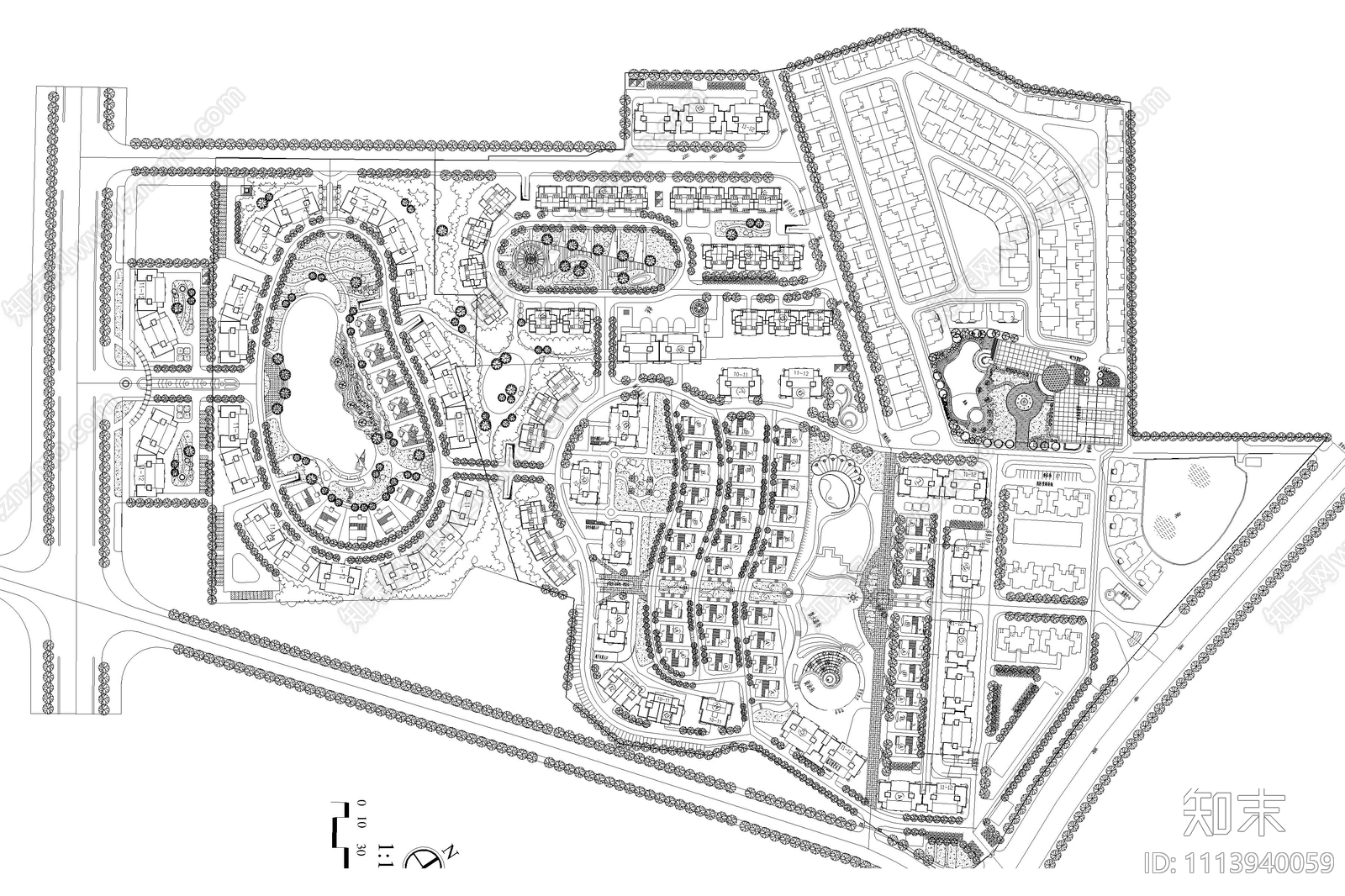 别墅区景观设计平面施工图下载【ID:1113940059】