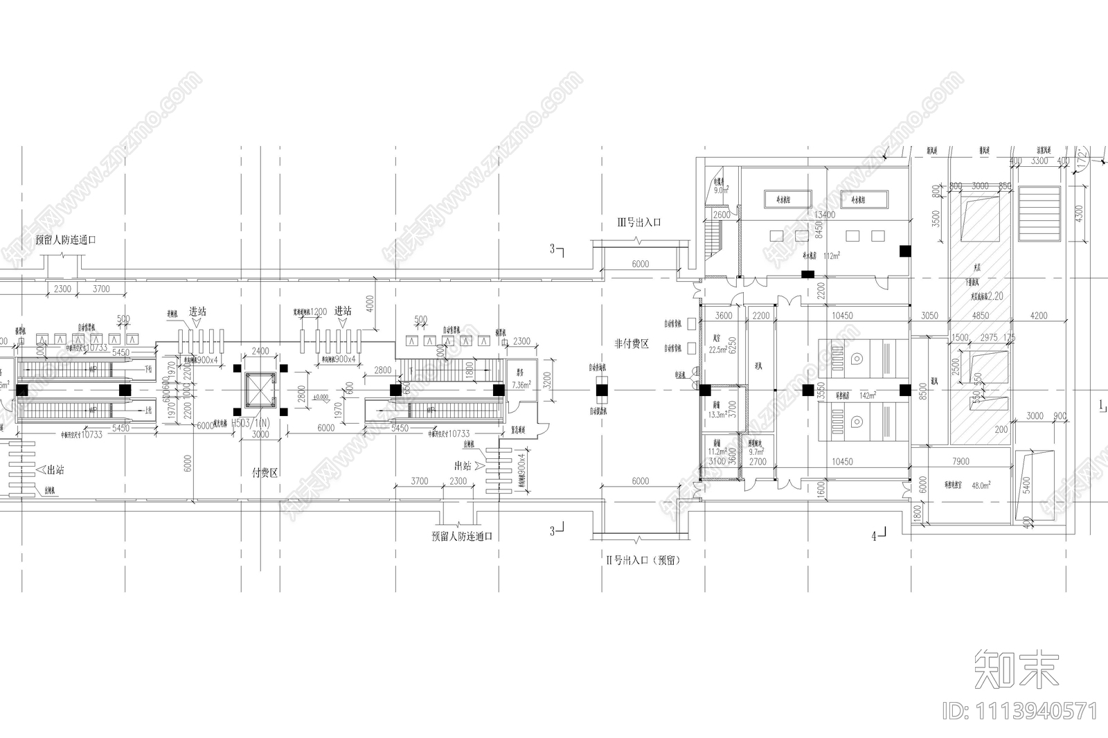 地铁平面建筑设计cad施工图下载【ID:1113940571】