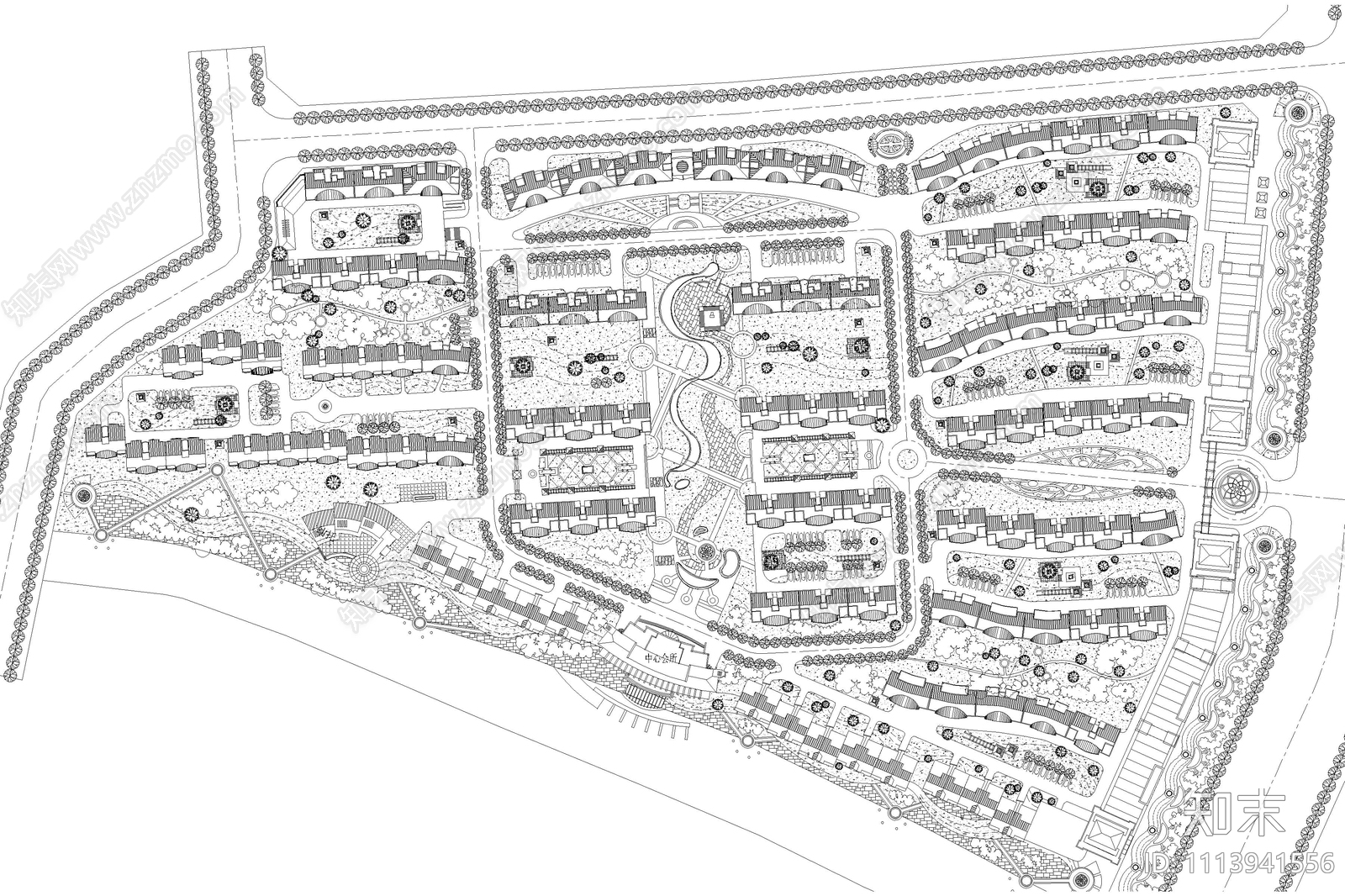 多层住宅区景观平面图施工图下载【ID:1113941556】