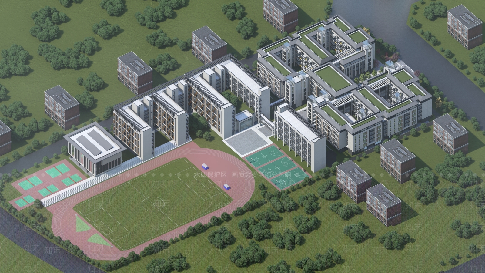 新中式学校SU模型下载【ID:1113943501】