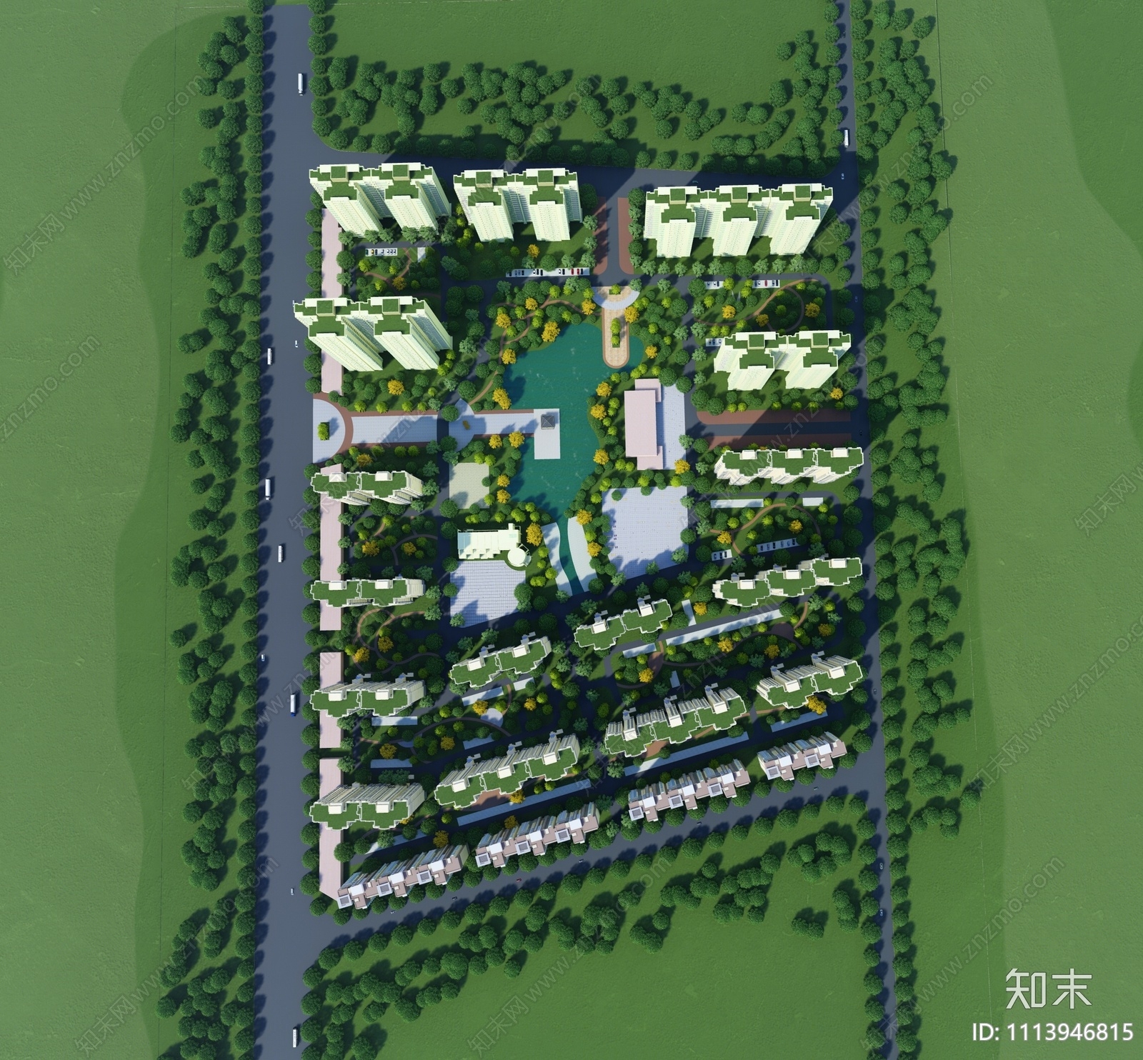 现代居住区景观规划SU模型下载【ID:1113946815】