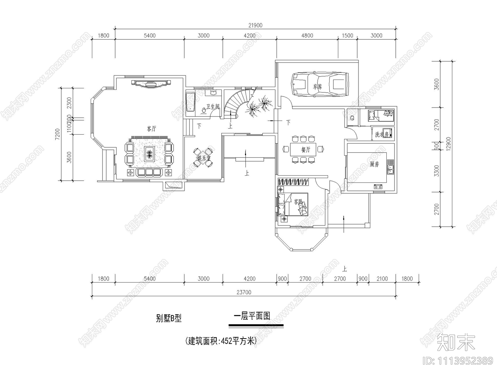 三套别墅户型平面cad施工图下载【ID:1113952389】