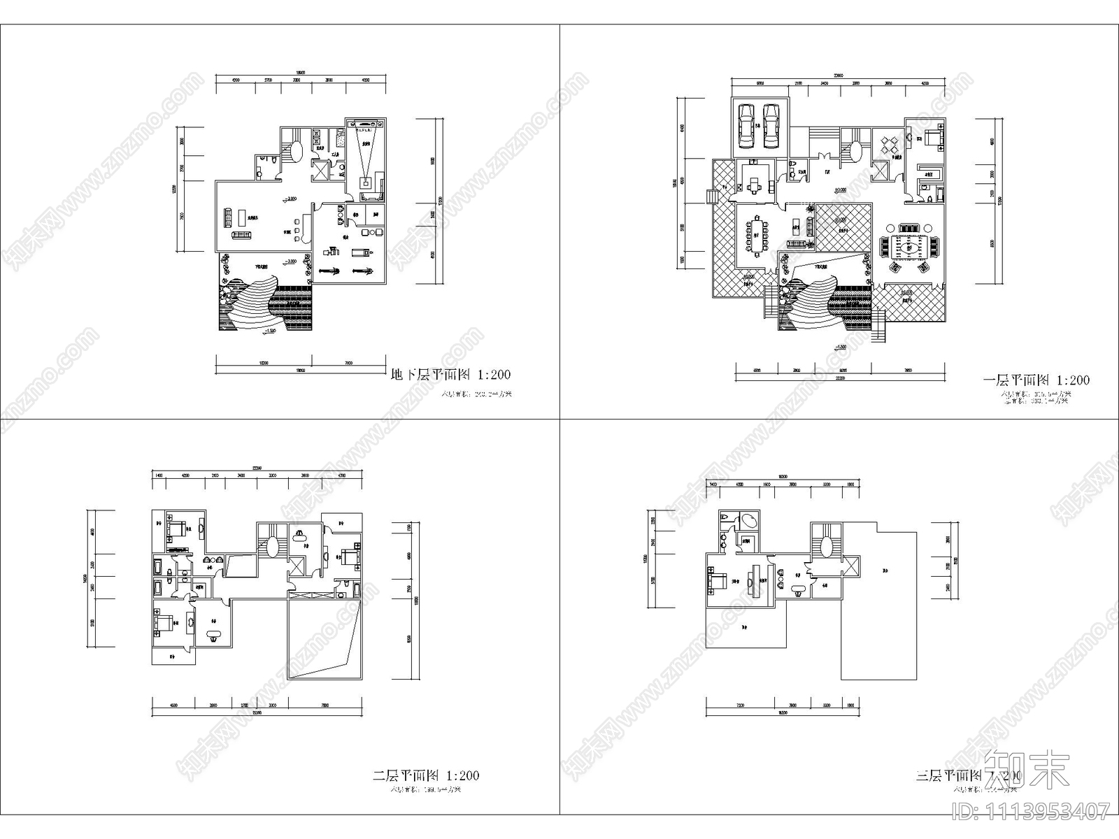 650平米别墅平面图cad施工图下载【ID:1113953407】