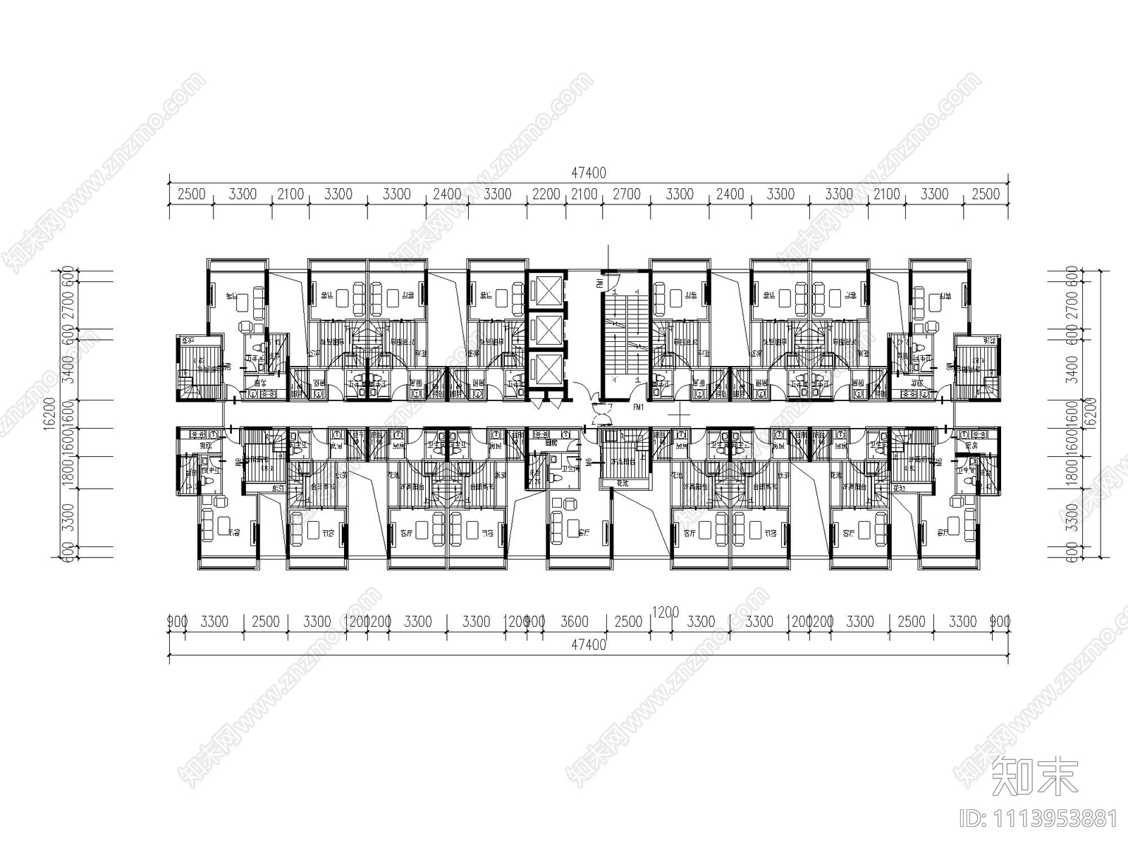 LOFT公寓建筑平面施工图施工图下载【ID:1113953881】