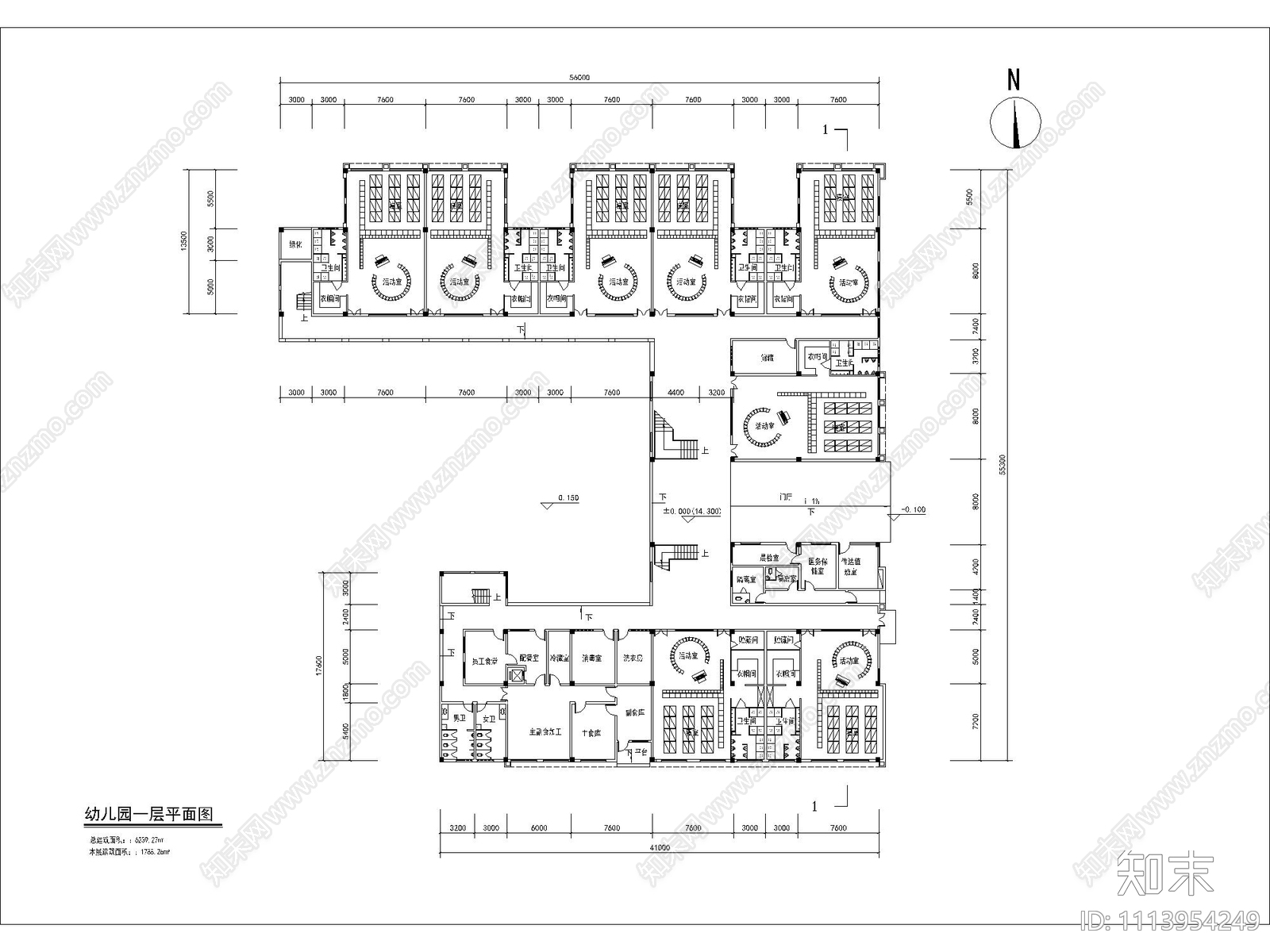 幼儿园平面施工图施工图下载【ID:1113954249】