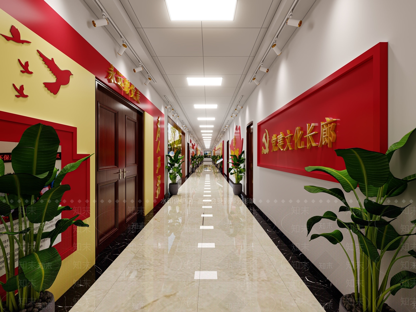 现代党建办公室走廊3D模型下载【ID:1113959031】