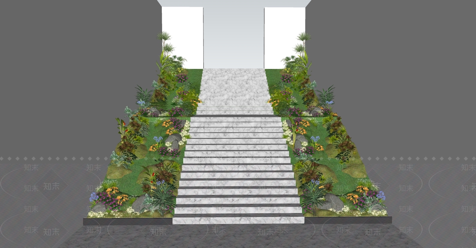 现代台阶景观SU模型下载【ID:1113965102】