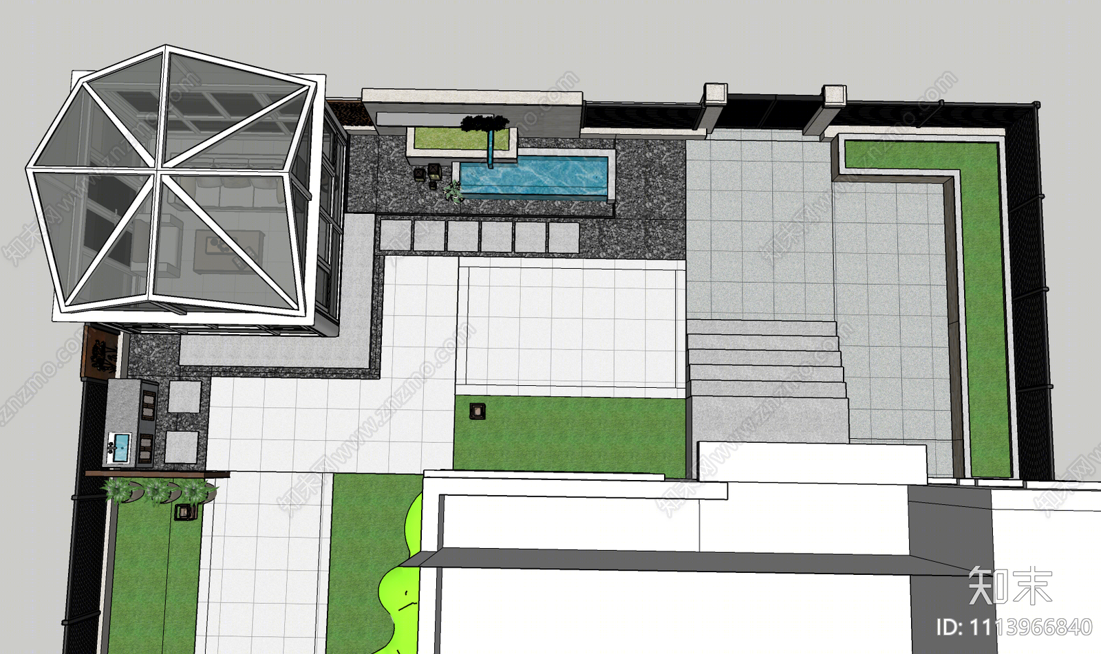 现代庭院花园SU模型下载【ID:1113966840】
