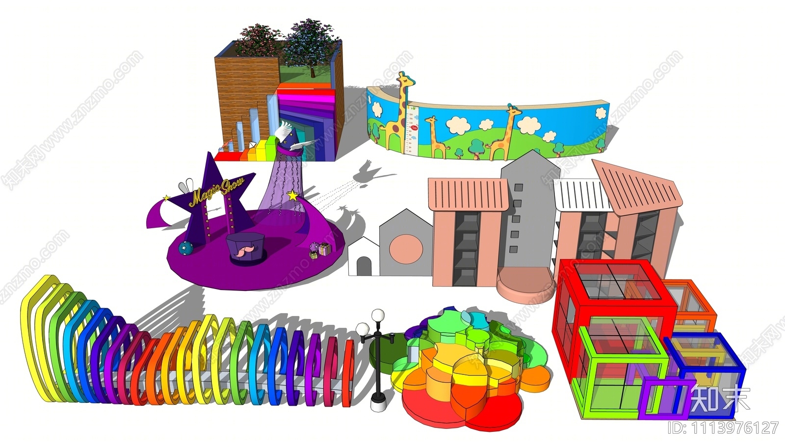 现代儿童游乐设施SU模型下载【ID:1113976127】