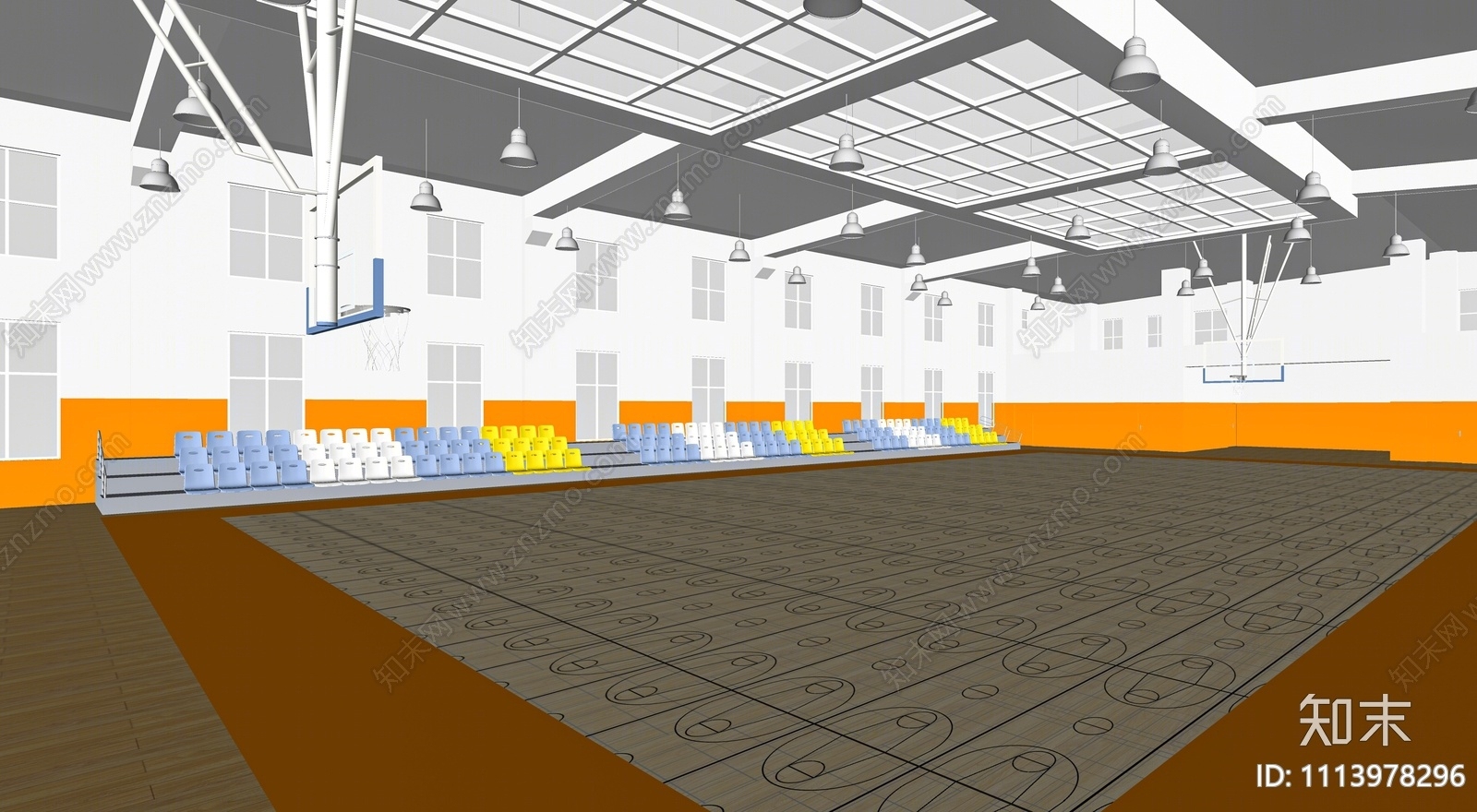 现代篮球场SU模型下载【ID:1113978296】
